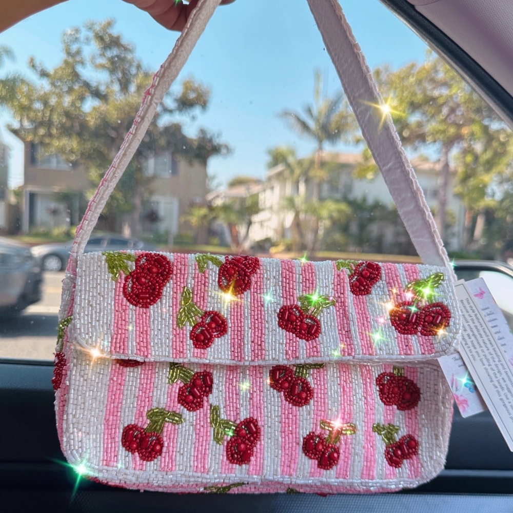 Viral cherry beaded shoulder bag hand crafted in India